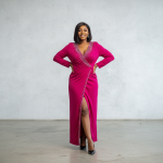 Hot Pink Luxury Embellished Wrap Gown - Image 2