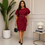 Elegant Wine Red Turkish Dress