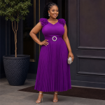 Elegant Purple Pleated Midi Dress