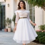 White & Gold Elegant Midi Dress - Image 2