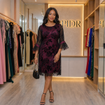 Elegant Burgundy Floral Mesh Dress - Image 2