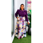Elegant Purple Blouse & Floral Maxi Skirt Set