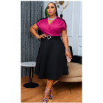 Elegant Two-Tone Fit & Flare Midi Dress