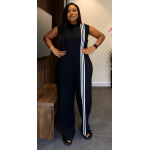 Black Striped Wide-Leg Jumpsuit - Image 2