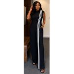 Black Striped Wide-Leg Jumpsuit - Image 3