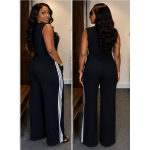 Black Striped Wide-Leg Jumpsuit - Image 5