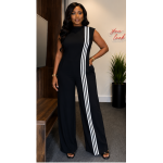 Black Striped Wide-Leg Jumpsuit