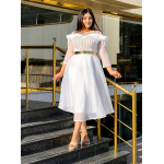 White & Gold Elegant Midi Dress - Image 3