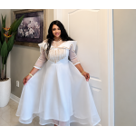 White & Gold Elegant Midi Dress