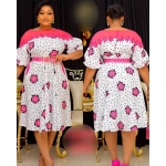 Elegant Floral Polka Dot Midi Dress - Image 2