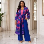 Elegant 2-Piece Floral Kimono Pant Set