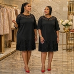 Black Mesh Detail Midi Dress - Image 2