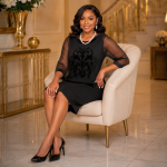 Elegant Black Mesh Occasion Dress - Image 3