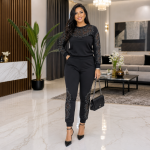 Elegant Black Rhinestone Lounge Set